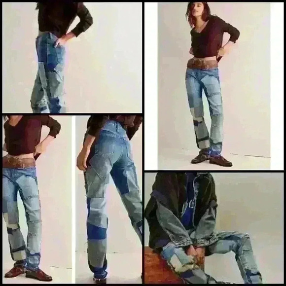 Free People We The Free Bare With Me Patchwork Boho Hippie Novelty Jeans 24 - Picture 1 of 15